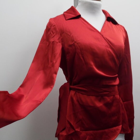 Vintage Grace Karin Red V-neck Wrap Blouse Women S - Picture 1 of 4